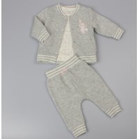 F12415: Baby Girls Bunny Quilted 3 Piece Outfit (0-9 Months)